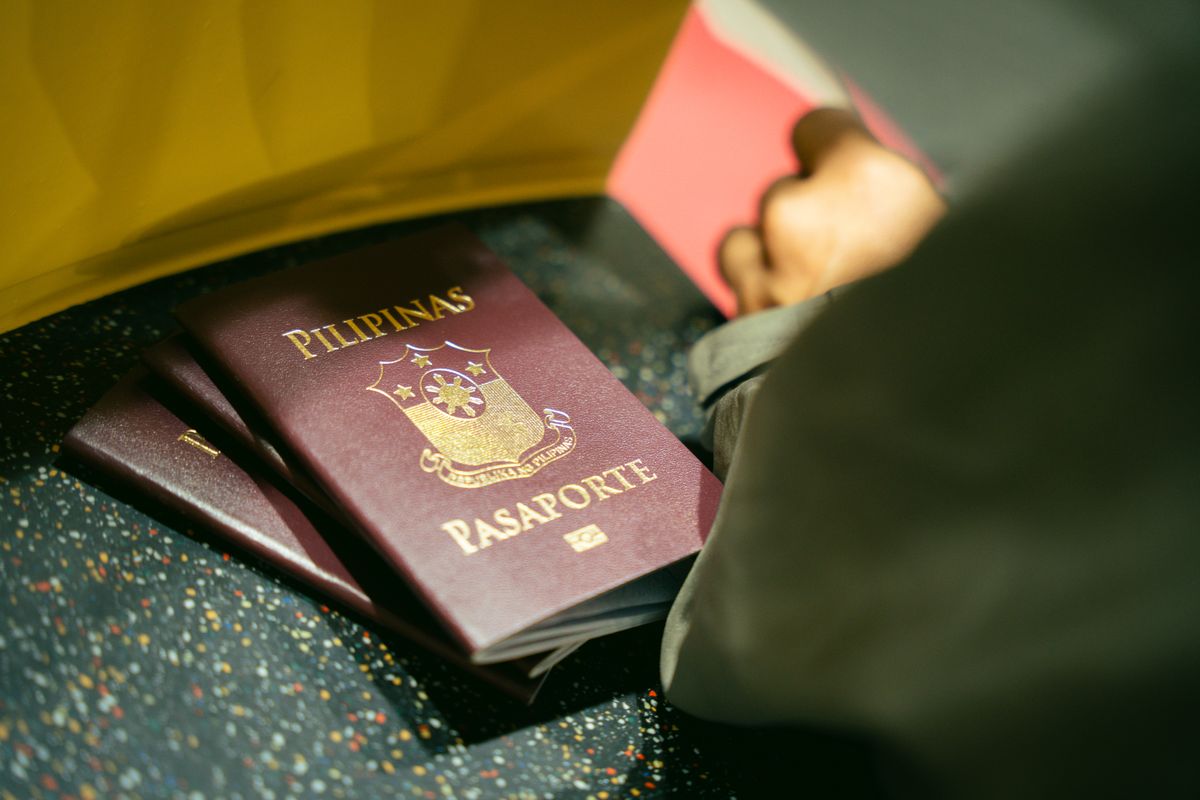 Passport and travel documents at an airport