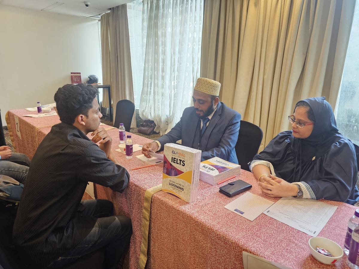 A Trans Globe Indore counsellor reviewing IELTS preparation with a student