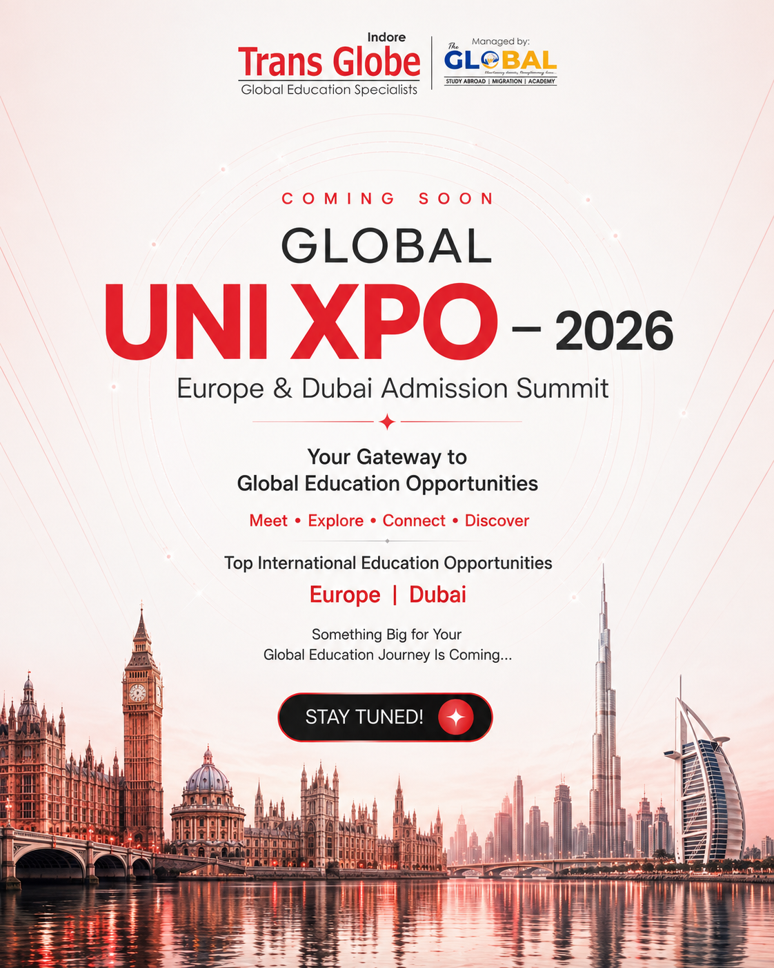 Global Uni Expo 2026 Europe and Dubai Admission Summit coming soon poster